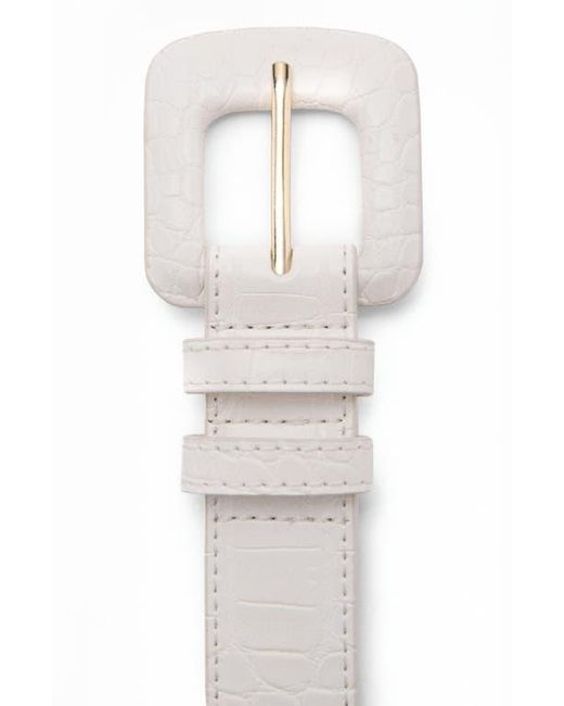 Mango White Crocodile Print Faux Leather Belt