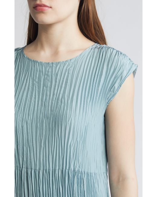 Eileen Fisher Blue Pleated Tiered Silk Midi Dress