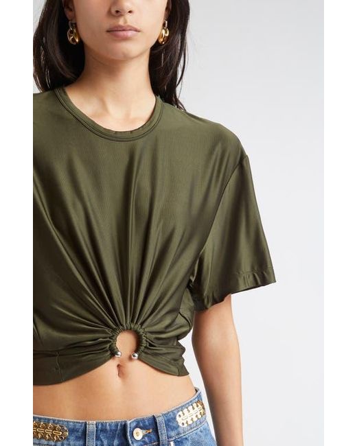 Rabanne Black Piercing Ring Satin Jersey Crop T-Shirt