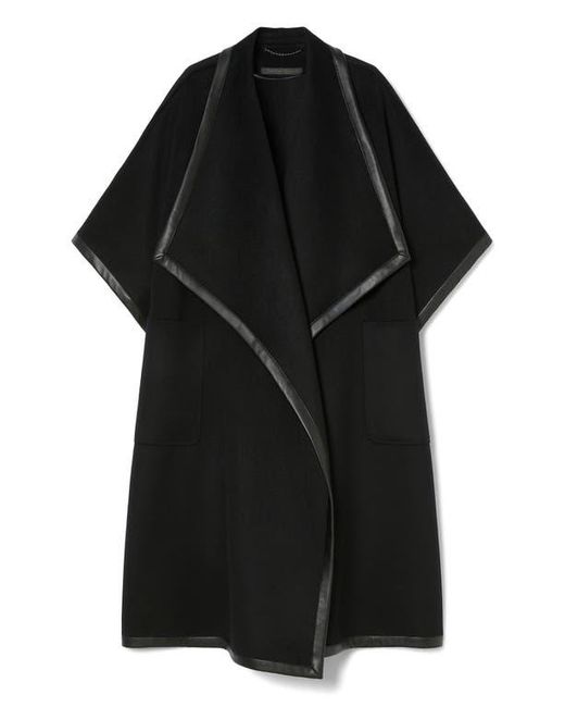 Marina Rinaldi Black Ortica Faux Leather & Virgin Wool Poncho