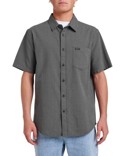 Quiksilver Gray Oxford Stripe Classic Short Sleeve Button-Up Shirt for men