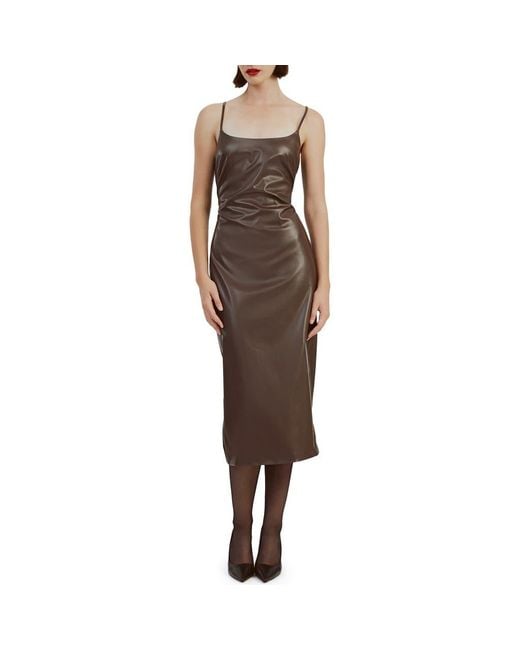 Bardot Brown Helena Faux Leather Midi Dress