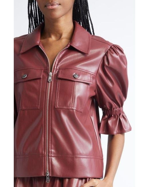 Cinq À Sept Red Holly Ruffle Faux Leather Jacket