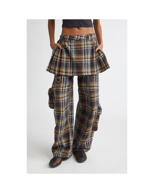 Collina Strada Women's Lawn Plaid Skirt Overlay Cargo Pants