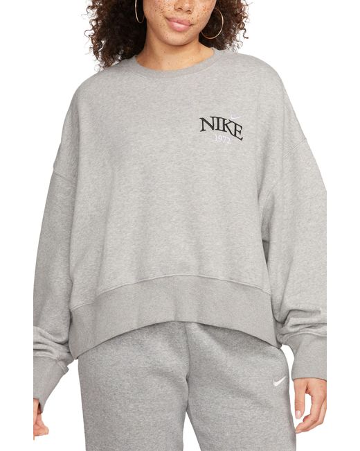 Nike Gray Phoenix Fleece Varsity Oversize Crewneck Sweatshirt