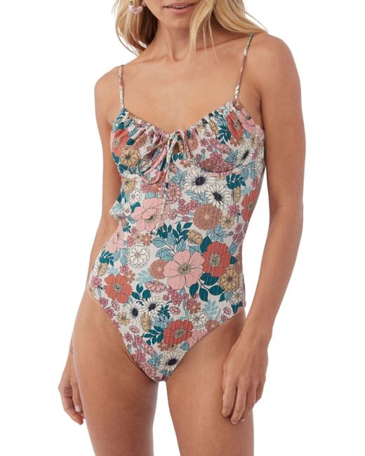 O'neill Sportswear Blue Tenley Floral Kailua Underwire One-piece Swimsuit