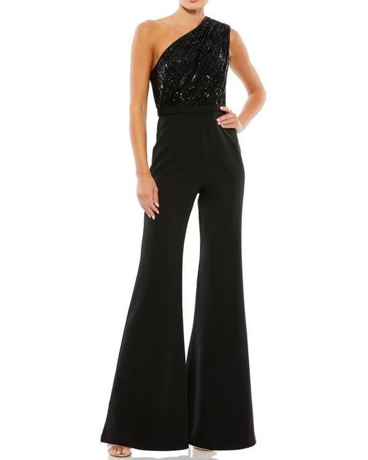 Mac Duggal Black Sequined One Shoulder Jumpsuit