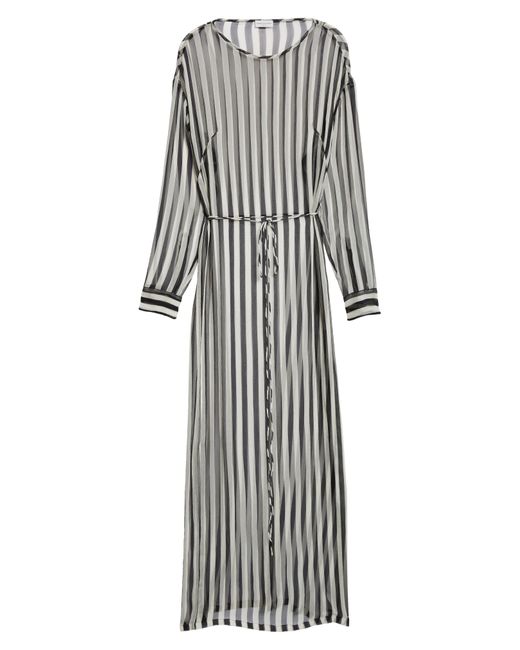 Dries Van Noten Gray Stripe Long Sleeve Sheer Silk Maxi Dress