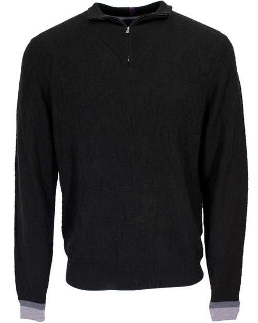 Lords of Harlech Black Quinn Quarter Zip Merino Wool Sweater for men