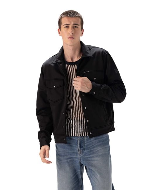 Members Only Black Soft Shell Shirt Jacket for men