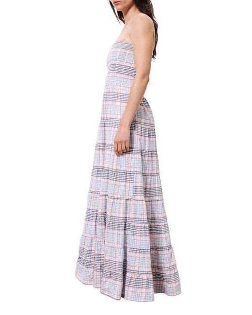 FRNCH Purple Dalel Smocked Tiered Strapless Maxi Dress