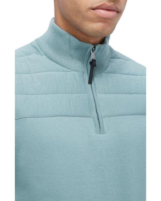 Bugatchi Blue Merino Wool Quarter Zip Sweater for men