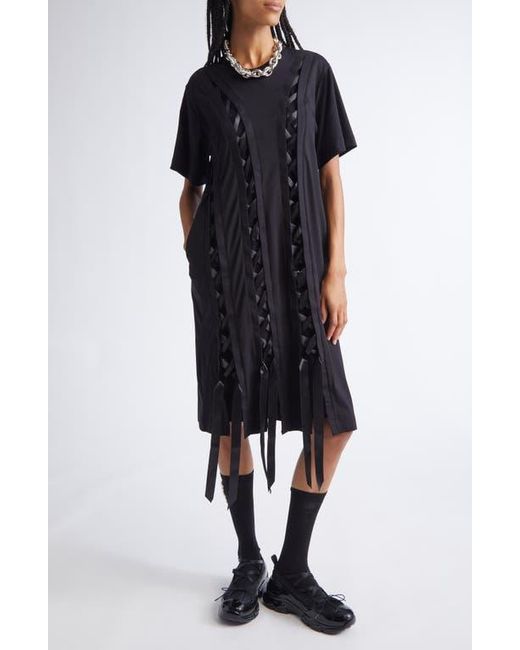 Simone Rocha Black Unraveling Ribbon Inset T-Shirt Dress