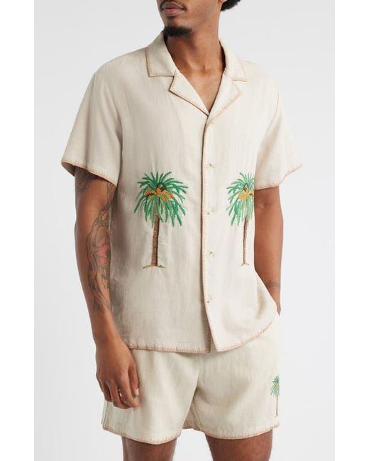 MAVRANS Natural Palm Tree Linen Blend Button-Up Shirt for men