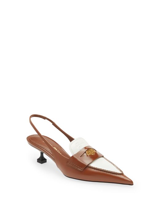Miu Miu Leather Kitten Heel Slingback Loafer in Brown | Lyst