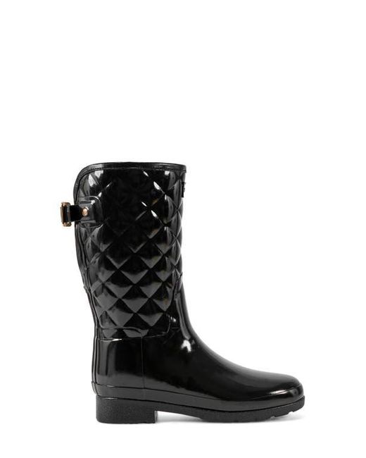 Hunter Black Refined High Gloss Quilted Short Waterproof Rain Boot
