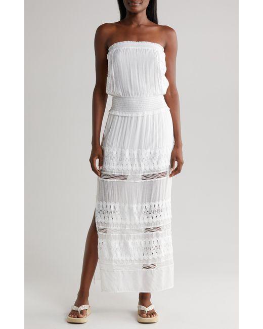 Elan White Lace Strapless Cover-up Maxi Dress