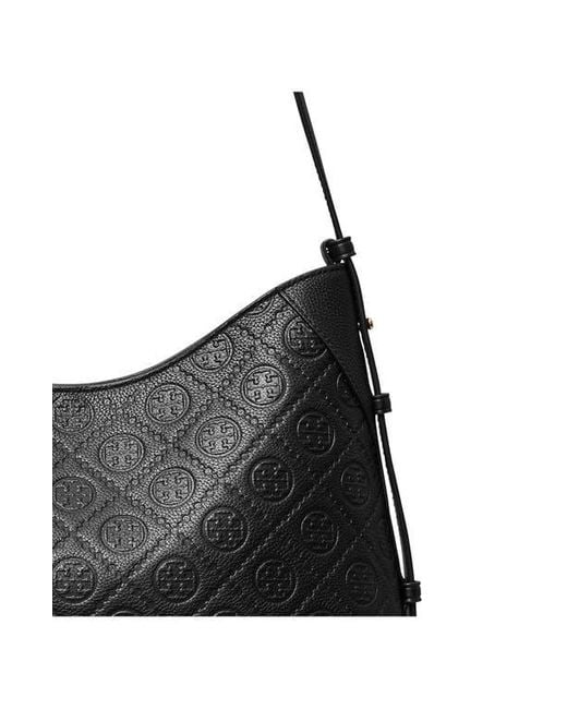 Tory Burch Black T Monogram Pebble Leather Messenger Bag