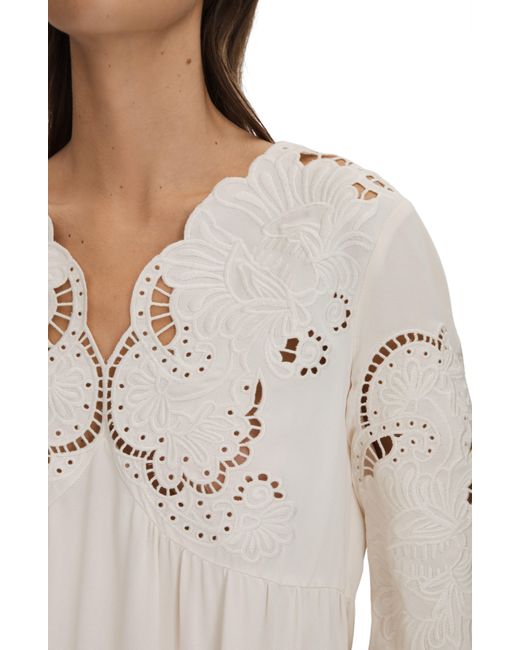 Reiss Natural Noa Embroidered Eyelet Blouson Sleeve Top