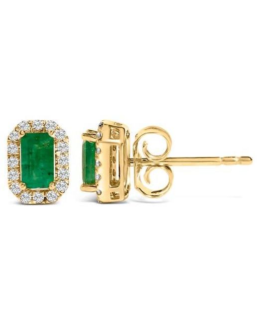 Haus of Brilliance Green 14K Emerald And 1/8 Ct Diamond Halo Octagonal Stud Earrings