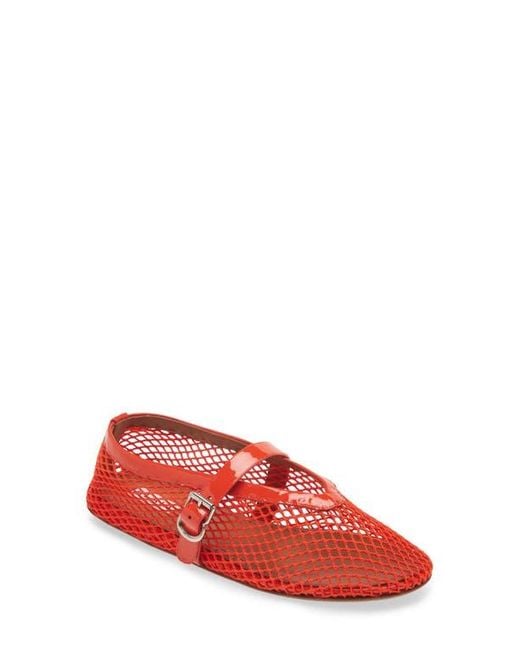 Alaïa Red Orange Fishnet Mary Jane Flats
