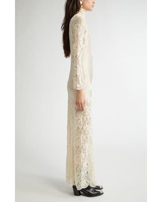 Rabanne Long Sleeve Lace & Jersey Dress in Natural | Lyst