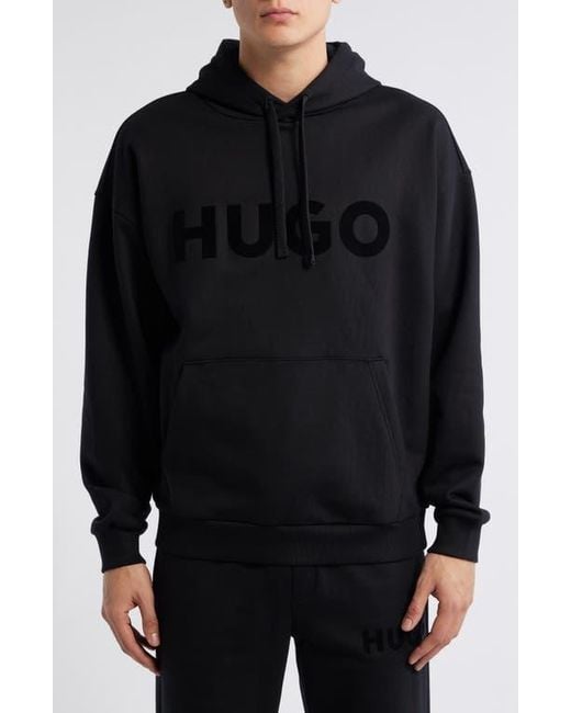 HUGO Black Ditchle Oversize Logo Graphic Hoodie for men