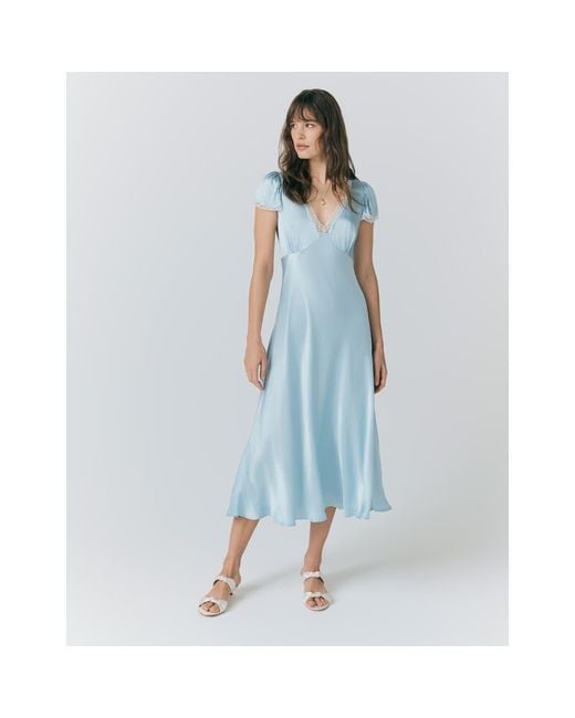 light blue lace dress nordstrom Cut Out Pleated Short Sleeve Satin V-Neck, Lace Daydream Maxi Dress in Light Blue, Size L, For Wedding Guest