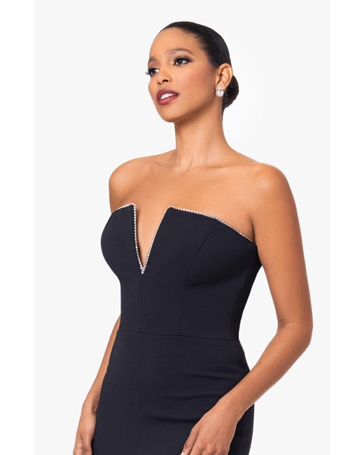 Betsy & Adam Blue Notched Strapless Gown
