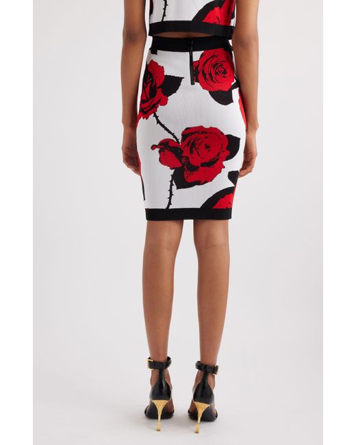Balmain Red Roses Jacquard Sweater Skirt