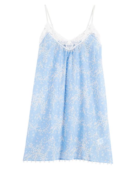 Papinelle Blue Cheri Blossom Lace Trim Cotton & Silk Nightgown