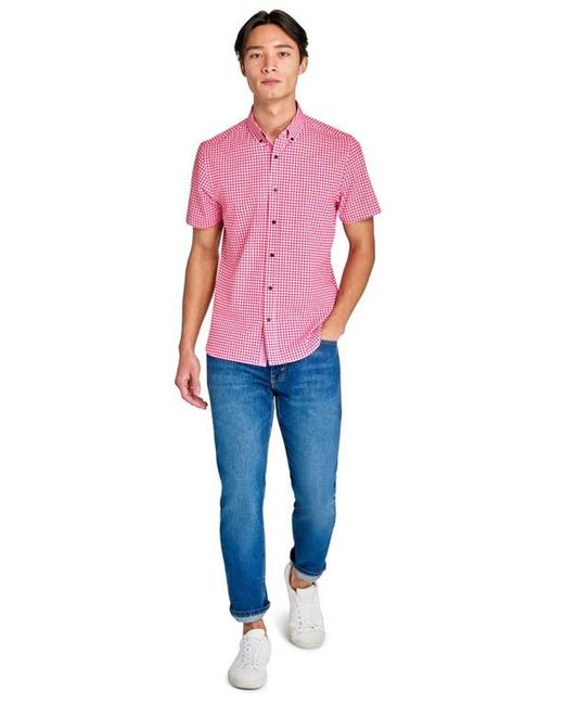 Con.struct Pink Slim Fit Mini Check Recycled 4-Way Stretch Performance Short Sleeve Shirt for men