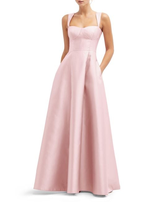 Alfred Sung Pink Bustier Tie Back Gown