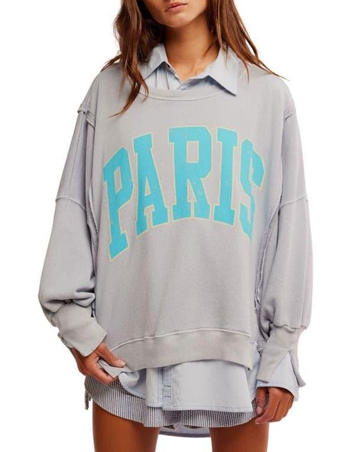 Free People Blue Camden Oversize Graphic Sweatshirt