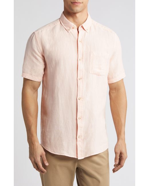 Johnston & Murphy Natural Antique Dyed Linen Blend Short Sleeve Button-down Shirt for men
