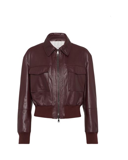 Brunello Cucinelli Purple Soft Nappa Leather Bomber Jacket