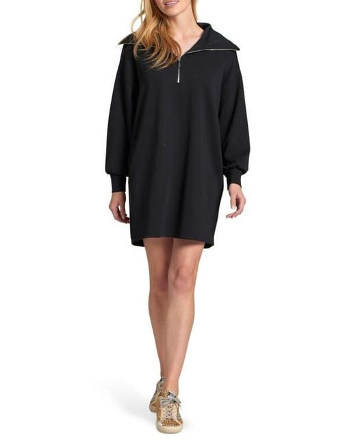 Apny Half Zip Long Sleeve Sweatshirt Dress in Black | Lyst
