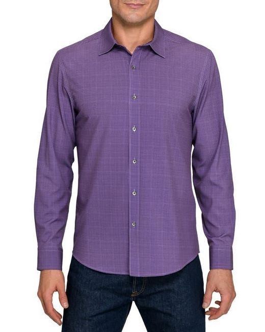 W.r.k. Purple Slim Fit Square Geo Print Performance Button-Up Shirt for men