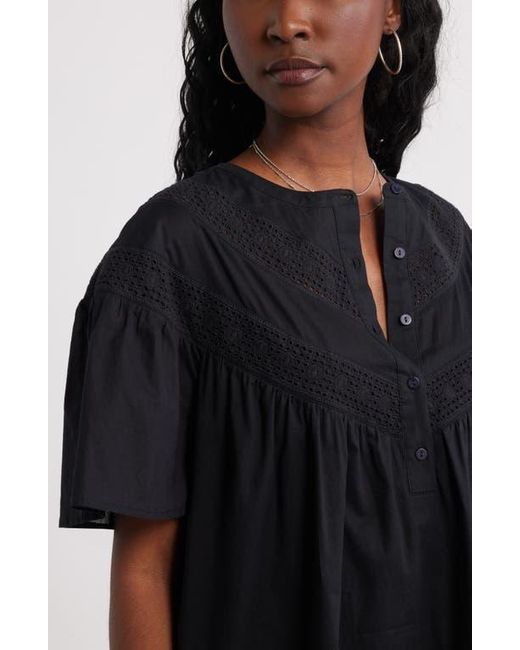 Treasure & Bond Black Lace Yoke Cotton Shift Dress