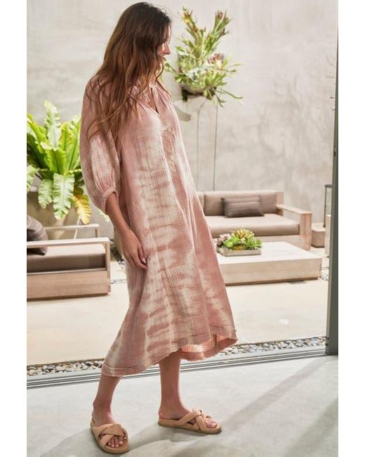 ocean + main Pink Tie Dye Gauze Dress With Pockets