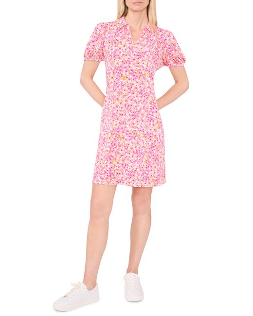 Cece Pink Floral Print Knit Polo Dress
