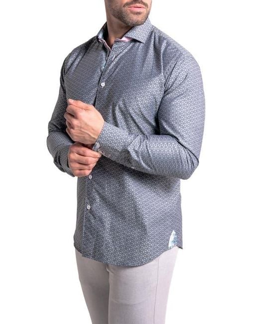 Maceoo Blue Einstein Ascension0038 Geo Print Cotton Button-Up Shirt for men