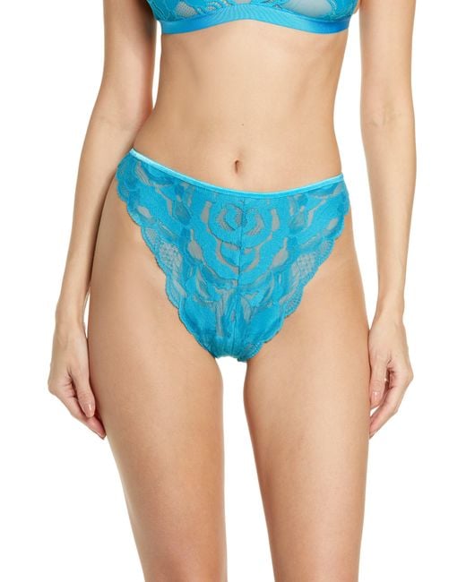 SUZY BLACK Ebony Rose Lace High-rise Panties in Blue