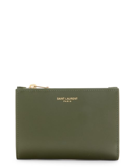 Saint Laurent Green Joan Leather Compact Wallet