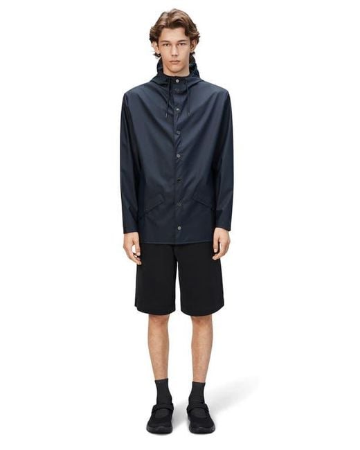 Rains Blue Gender Inclusive Lightweight Hooded Waterproof Rain Jacket