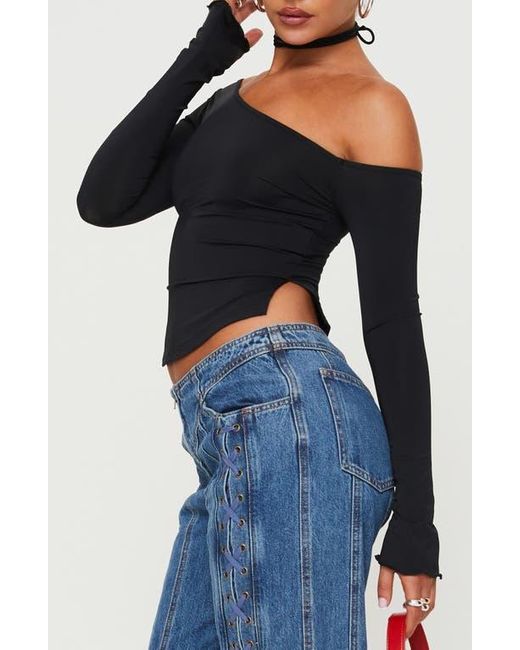Princess Polly Black Vito Asymmetric One-Shoulder Top