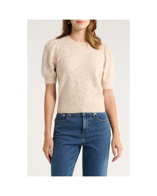 PAIGE Women's Natural Gladiolus Sequin Embellished Crewneck Sweater