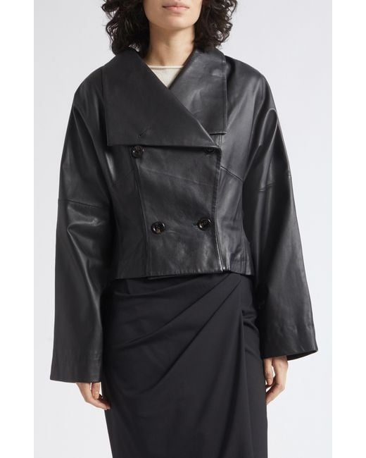 Marella Black Leather Double Breasted Jacket