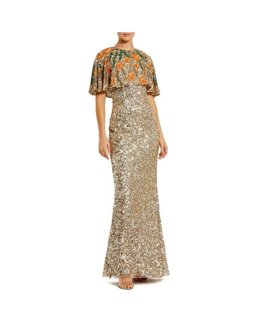 gold sequin cape dress Charlotte Rose Gold Sequin Maxi Dress with Cape Detail – Frock and Frill main image 0