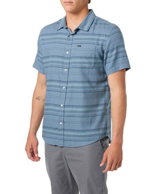 O'neill Sportswear Blue Seafaring Stripe Stretch Short Sleeve Button-Up Shirt for men